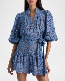 Cora Voluminous Floral Lace Shirtdress at Neiman Marcus